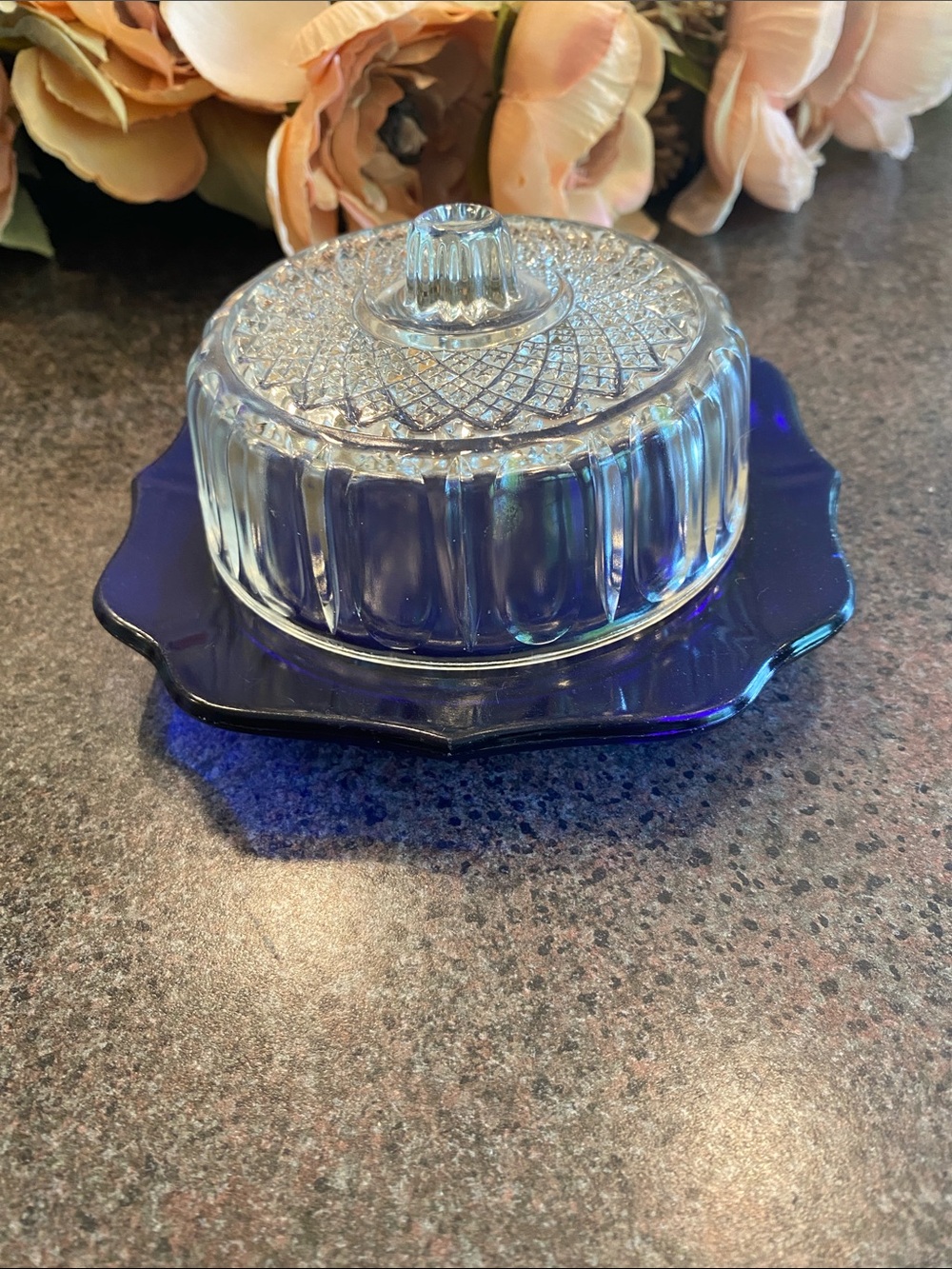 Glass Clear/Royal Blue Serving Dish